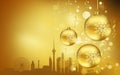 Beijing City Ã¢â¬â¹Ã¢â¬â¹silhouette , Golden Christmas Balls decorations Royalty Free Stock Photo